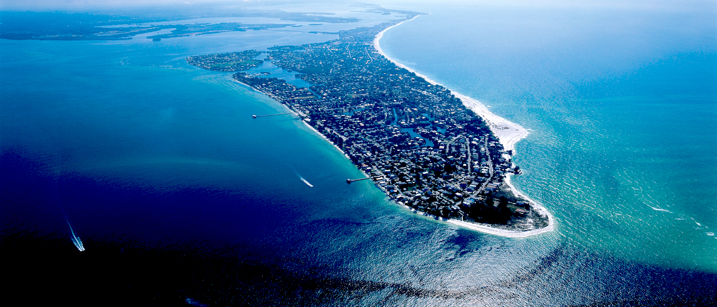Aerial view of Anna Maria Island, Florida, on the Gulf Coast near Bradenton
