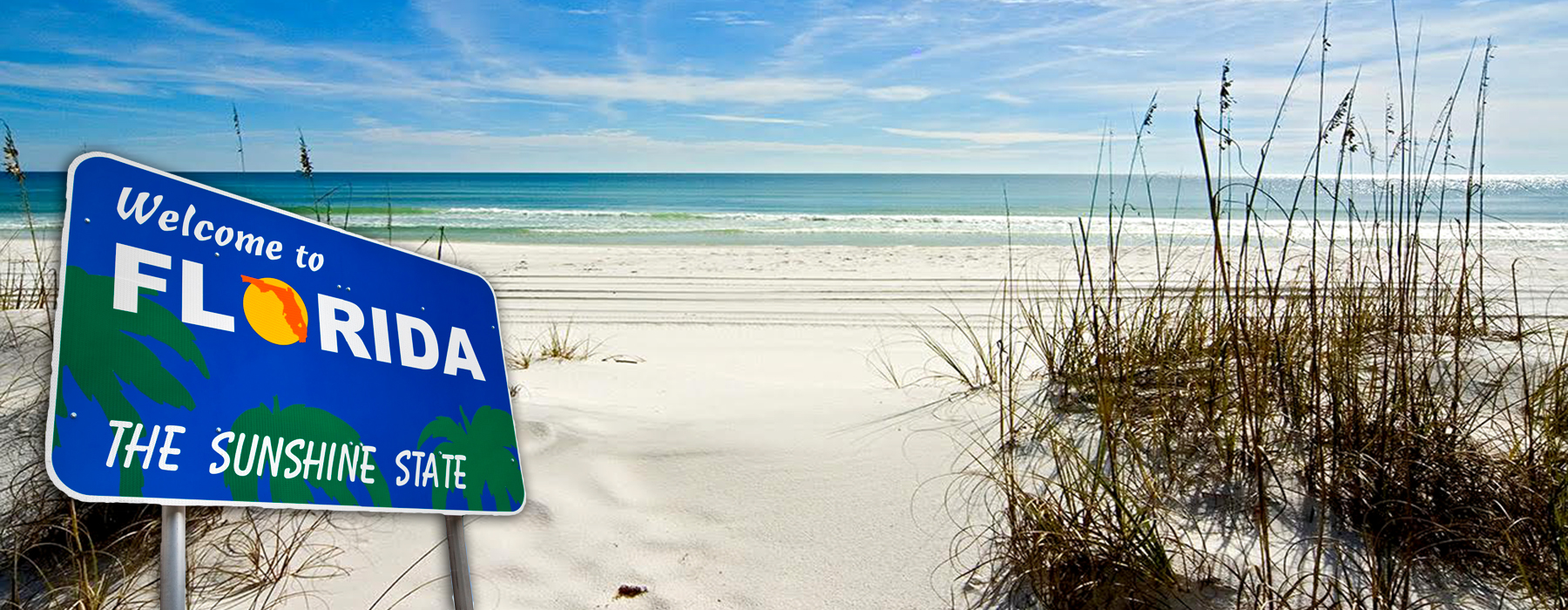 Welcome to Florida sign on the beach near Bradenton