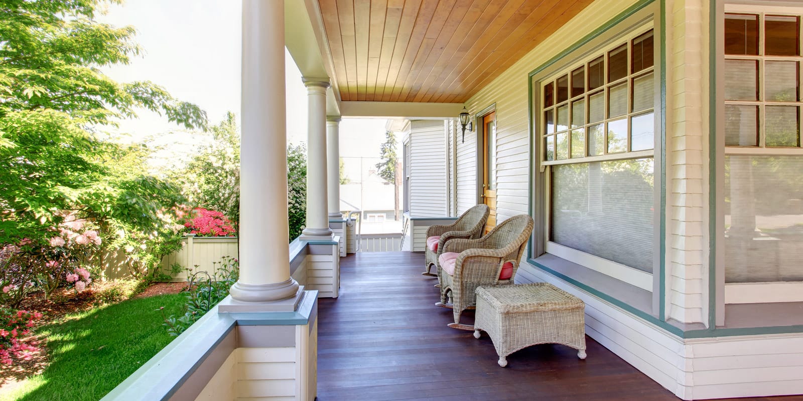The front porch of a single-family home in a residential area near Bradenton, Florida